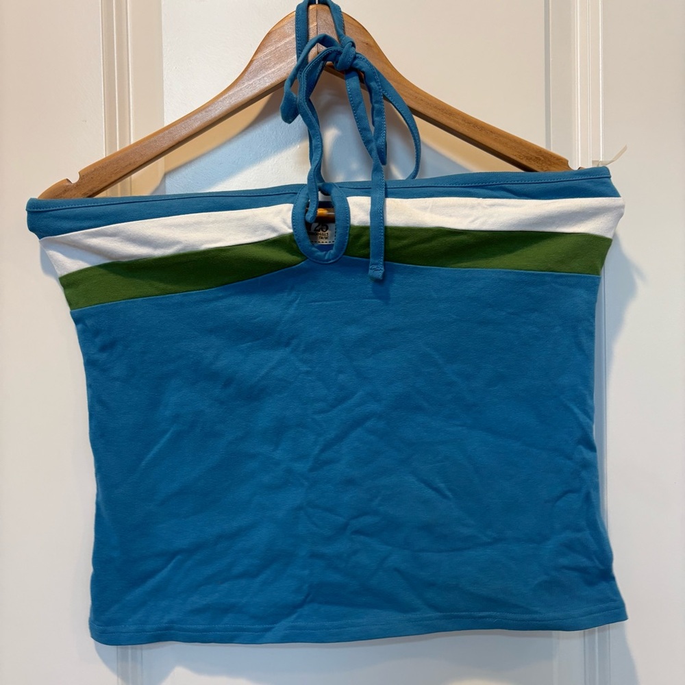 Y2K vintage Blue Halter Tube Top with White and Green Stripe